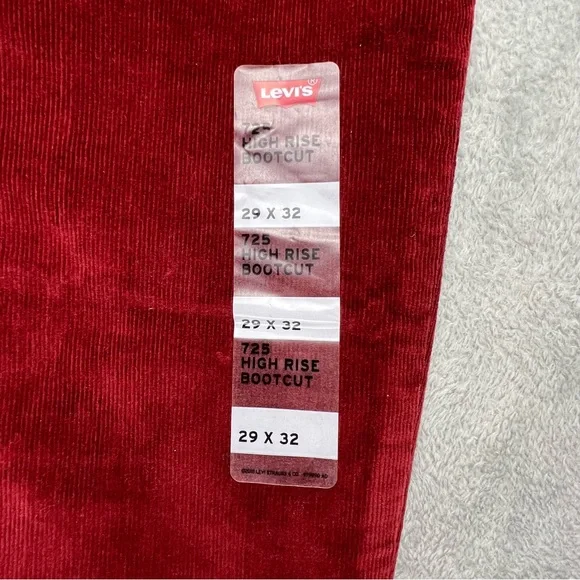 Levi’s 725 High Rise Bootcut Corduroy Jeans Pants Womens 29 Wine Burgundy NWT - Picture 4 of 12